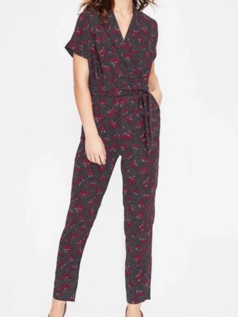 Boden Ferederica Floral Wrap Jumpsuit Blue Red Size 4